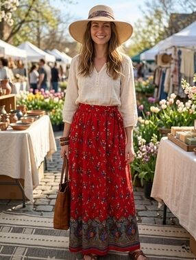 Vintage Boho Handmade Wraparound Maxi Skirt Size M/L